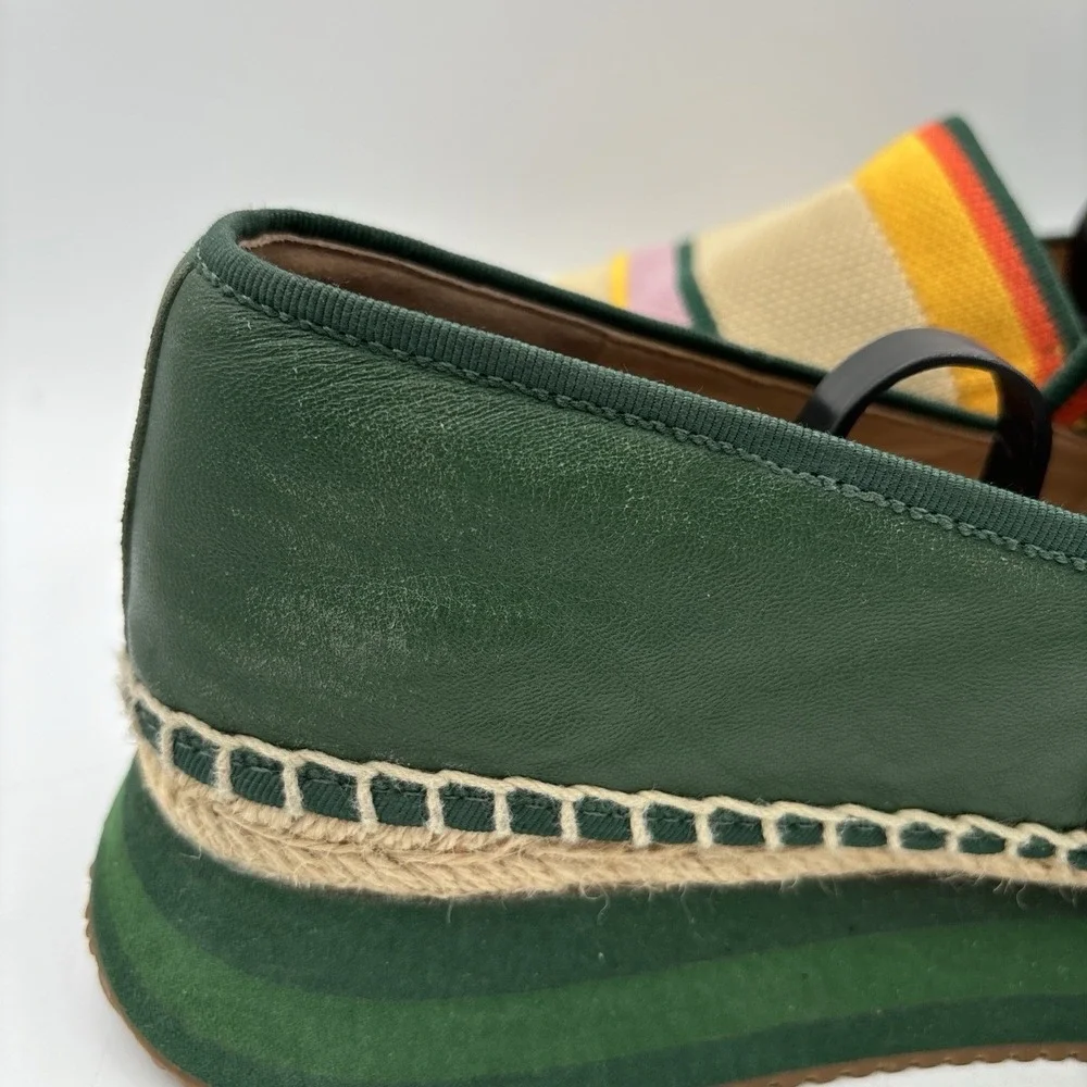 Tory Burch Daisy Espadrille Slip On Sneakers Women's 10 M Knit Striped Green